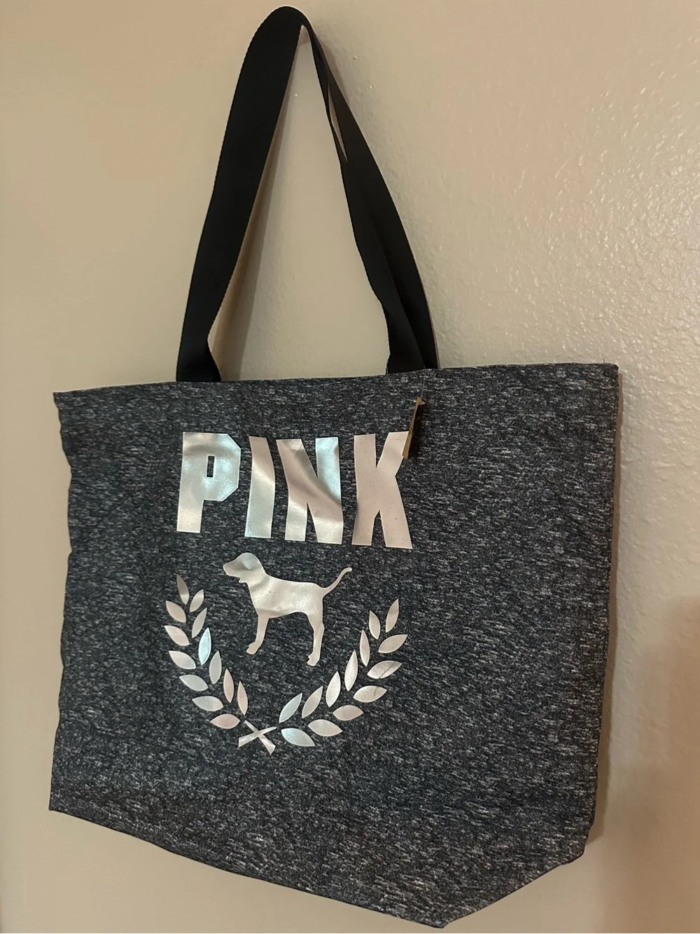 PINK Victoria’s Secret Heathered Gray & Silver Logo Tote Bag